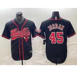 Men's Chicago Bulls #45 Michael Jordan Black Cool Base Stitched Baseball Jersey