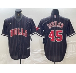 Men's Chicago Bulls #45 Michael Jordan Black Pinstripe Cool Base Stitched Baseball Jerseys