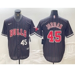 Men's Chicago Bulls #45 Michael Jordan Number Black Pinstripe Cool Base Stitched Baseball Jersey