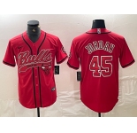Men's Chicago Bulls #45 Michael Jordan Red Cool Base Stitched Baseball Jersey