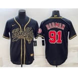 Men's Chicago Bulls #91 Dennis Rodman Black Gold With Patch Cool Base Stitched Baseball Jersey