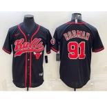 Men's Chicago Bulls #91 Dennis Rodman Black With Patch Cool Base Stitched Baseball Jersey