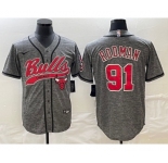 Men's Chicago Bulls #91 Dennis Rodman Grey Gridiron Cool Base Stitched Baseball Jersey
