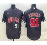 Men's Chicago Bulls #91 Dennis Rodman Number Black With Patch Cool Base Stitched Baseball Jerseys