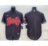 Men's Chicago Bulls Blank Black Pinstripe With Patch Cool Base Stitched Baseball Jersey