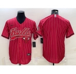 Men's Chicago Bulls Blank Red Pinstripe With Patch Cool Base Stitched Baseball Jersey