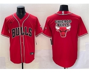 Men's Chicago Bulls Team Big Logo Red Cool Base Stitched Baseball Jersey