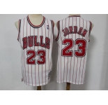 Men's Mitchell and Ness Chicago Bulls #23 Michael Jordan White(Red Stripe) Throwback Basketball Jersey