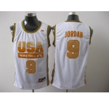 nba usa #9 jordan white(gold number)