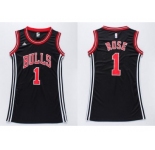 NBA Women Bulls #1 Derrick Rose Black Dress Stitched Jerseys