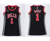 NBA Women Bulls #1 Derrick Rose Black Dress Stitched Jerseys