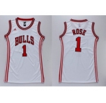 NBA Women Bulls #1 Derrick Rose White Dress Stitched Jerseys