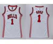 NBA Women Bulls #1 Derrick Rose White Dress Stitched Jerseys