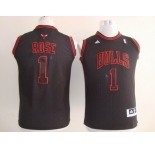 youth nba chicago bulls #1 rose black 黑字红边