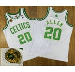 Men's Boston Celtics #20 Ray Allen White 2008 NBA 17th Champions Patch 2007-08 Hardwood Classics Soul AU Throwback Jersey