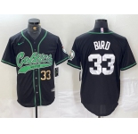 Men's Boston Celtics #33 Larry Bird Black With Patch Cool Base Stitched Baseball Jerseys