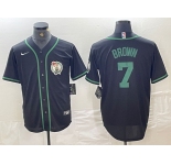 Men's Boston Celtics #7 Jaylen Brown Black With Patch Cool Base Stitched Baseball Jersey