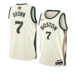 Men's Boston Celtics #7 Jaylen Brown Cream 2024 Finals City Edition Stitched Basketball Jersey