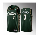 Men's Boston Celtics #7 Jaylen Brown Green 2022-23 City Edition No.6 Patch Stitched Basketball Jersey