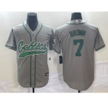 Men's Boston Celtics #7 Jaylen Brown Grey With Patch Stitched Baseball Jersey