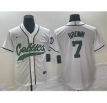 Men's Boston Celtics #7 Jaylen Brown White With Patch Stitched Baseball Jersey