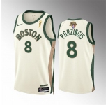 Men's Boston Celtics #8 Kristaps Porzingis 2024 Finals Champions City Edition Stitched Basketball Jersey