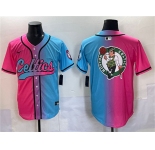 Men's Boston Celtics Team Big Logo Pink Blue Limited Stitched Baseball Jersey