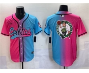 Men's Boston Celtics Team Big Logo Pink Blue Limited Stitched Baseball Jersey