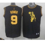 nba boston celtics #9 rondo black[gold lettering fashion]