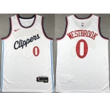 Men's Los Angeles Clippers #0 Russell Westbrook White Stitched Jersey