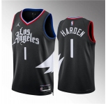 Men's Los Angeles Clippers #1 James Harden Black Statement Edition Stitched Jersey