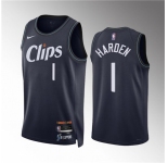 Men's Los Angeles Clippers #1 James Harden Navy 2023-24 City Edition Stitched Jersey