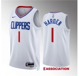 Men's Los Angeles Clippers #1 James Harden White Association Edition Stitched Jersey