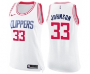 Women's Nike Los Angeles Clippers #33 Wesley Johnson Swingman White Pink Fashion NBA Jersey