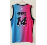 Men's Miami Heat #14 Tyler Herro Swingman Blue Red Basketball Jersey 2020-2021 City Edition