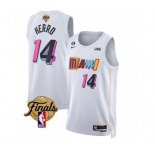 Men's Miami Heat #14 Tyler Herro White 2023 Finals City Edition With NO.6 Patch Stitched Basketball Jersey