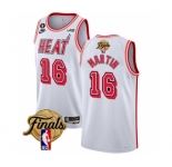 Men's Miami Heat #16 Caleb Martin White 2023 Finals Classic Edition With NO.6 Patch Stitched Basketball Jersey