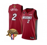 Men's Miami Heat #2 Gabe Vincent Red 2023 Finals Statement Edition With NO.6 Patch Stitched Basketball Jersey