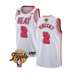 Men's Miami Heat #2 Gabe Vincent White 2023 Finals Classic Edition With NO.6 Patch Stitched Basketball Jersey