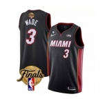 Men's Miami Heat #3 Dwyane Wade Black 2023 Finals Icon Edition With NO.6 Patch Stitched Basketball Jersey