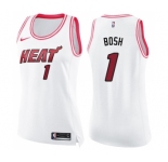 Women's Nike Miami Heat #1 Chris Bosh Swingman White Pink Fashion NBA Jersey