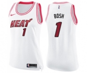 Women's Nike Miami Heat #1 Chris Bosh Swingman White Pink Fashion NBA Jersey