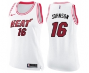 Women's Nike Miami Heat #16 James Johnson Swingman White Pink Fashion NBA Jersey