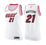 Women's Nike Miami Heat #21 Hassan Whiteside Swingman White Pink Fashion NBA Jersey