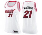 Women's Nike Miami Heat #21 Hassan Whiteside Swingman White Pink Fashion NBA Jersey
