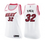 Women's Nike Miami Heat #32 Shaquille O'Neal Swingman White Pink Fashion NBA Jersey