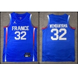 Men's #32 Victor Wembanyama Blue FR Stitched Basketball Jersey