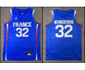 Men's #32 Victor Wembanyama Blue FR Stitched Basketball Jersey