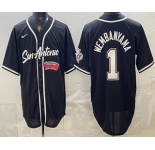 Men's San Antonio Spurs #1 Victor Wembanyama Black Stitched Baseball Jersey2