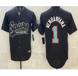 Men's San Antonio Spurs #1 Victor Wembanyama Black Stitched Baseball Jersey